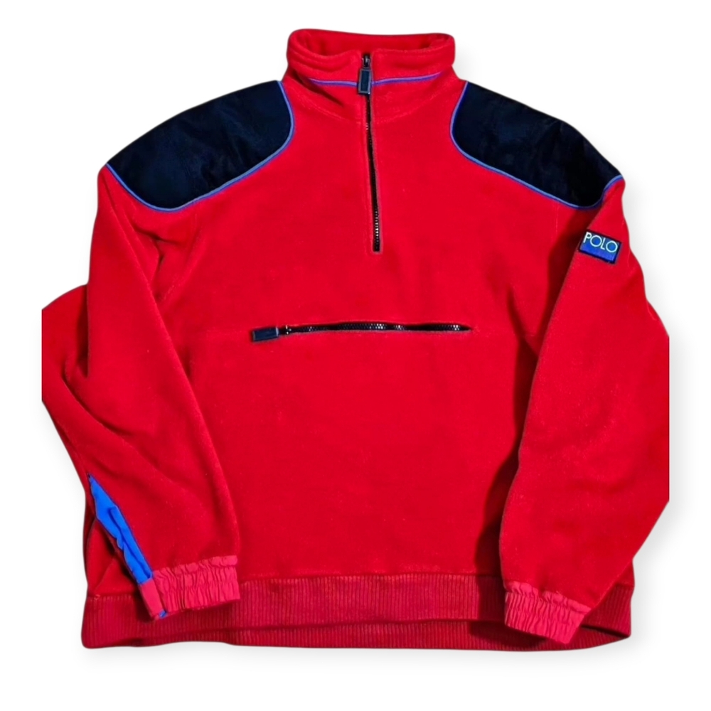 Ralph Lauren Red and Black Zip Up Sweater
